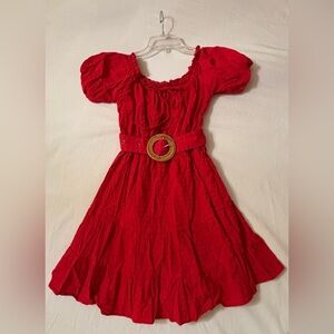 Vici Vibrant Red Ruffle Dress with Raffia Belt Sz Xs